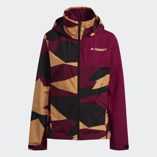Adidas Terrex Multi Rain Rdy Primegreen Allover Print 2 Layer Rain Jacket Orange Adidas Uk