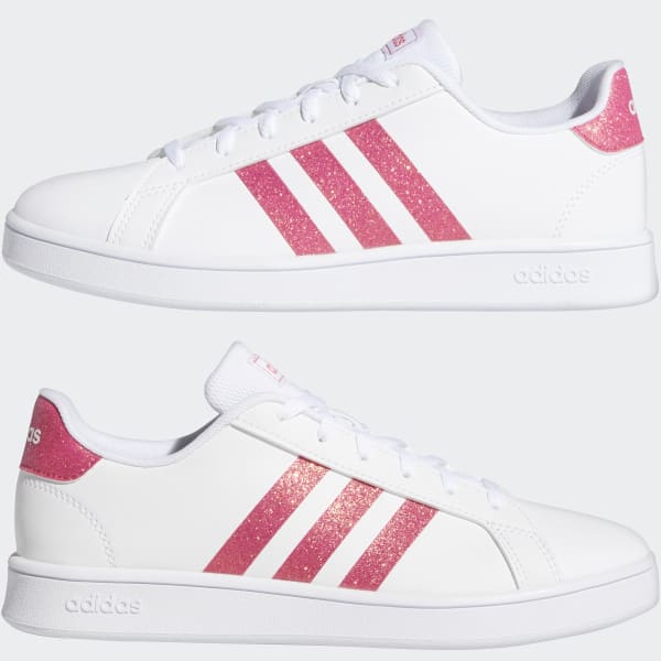 adidas Kids #39 Grand Court Shoes in White and Pink adidas UK