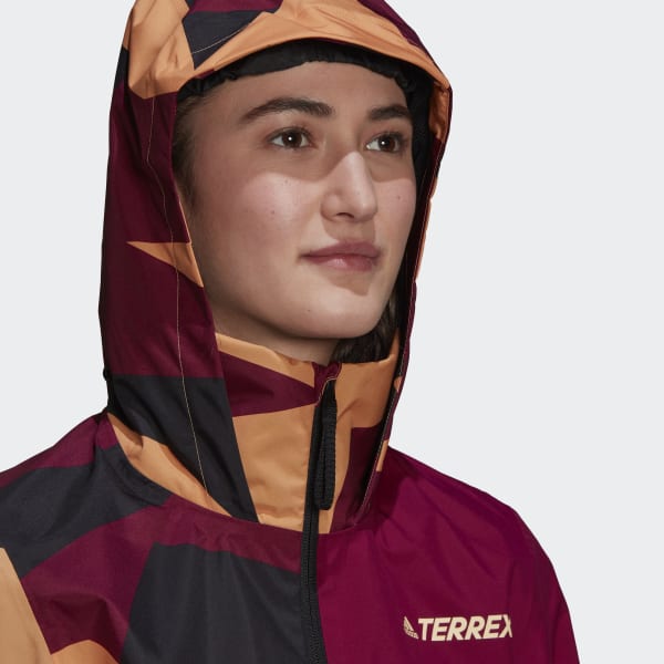 Adidas Terrex Multi Rain Rdy Primegreen Allover Print 2 Layer Rain Jacket Orange Adidas Uk