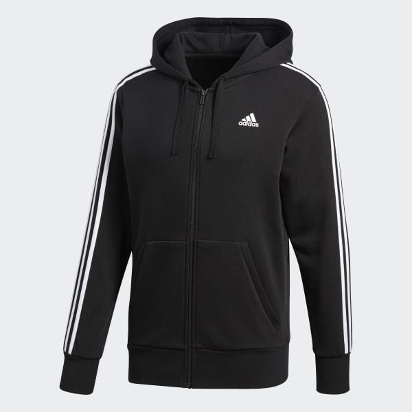 adidas essentials 3 stripe full zip hoodie